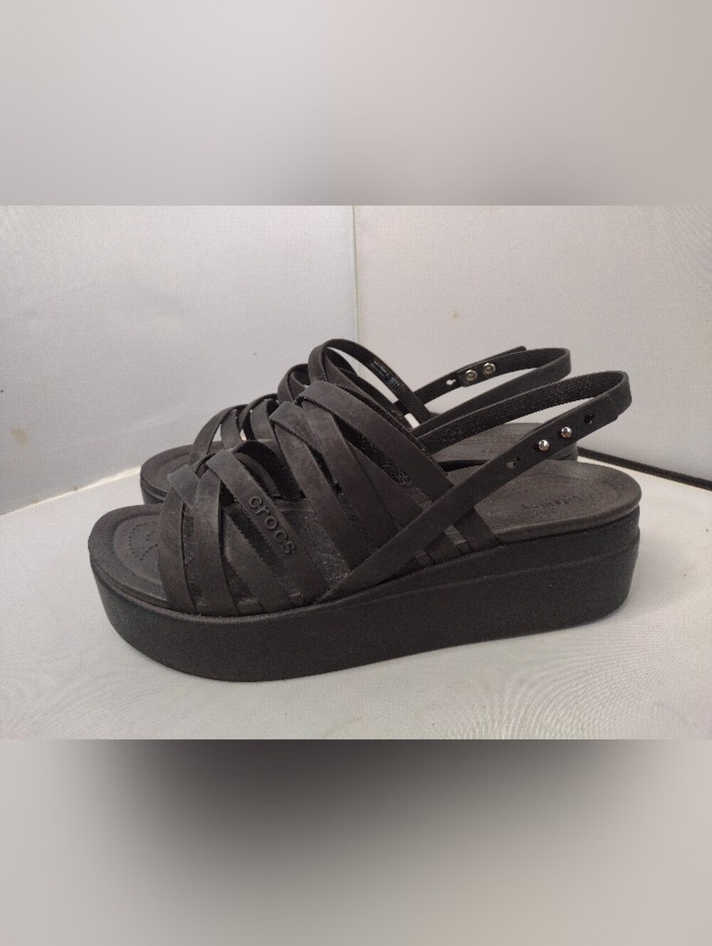 Crocs Brooklyn Literide Black Strappy Low Wedge Platform Sandal Women 9 A30